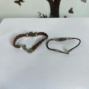Brown Braided Bracelet and Black Beaded Bracelet Set